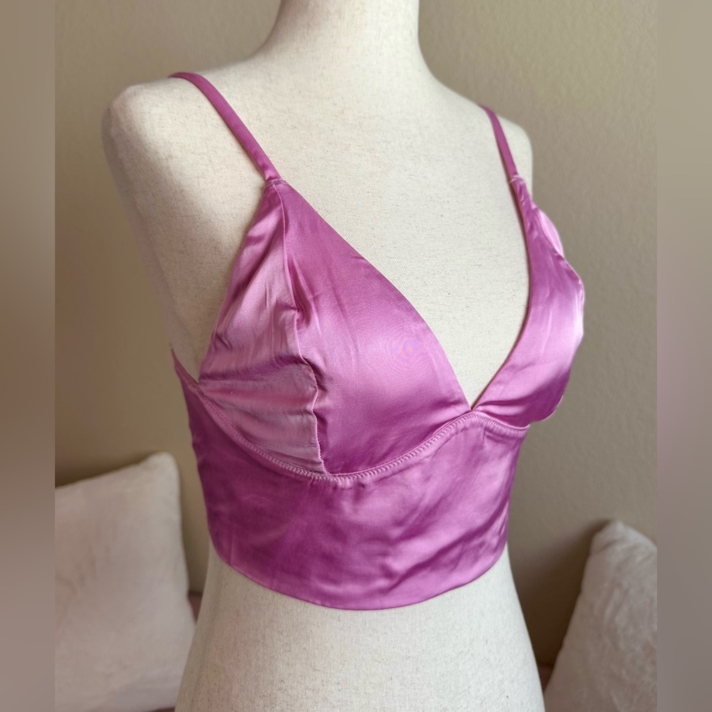 Aerie Satin Purple Bralette Crop Top Tank Deep V Neck Women’s Size M Soft Girl